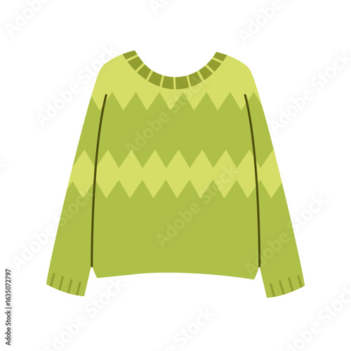 Autumn green sweater with decorative abstract elements.  The ugly Christmas sweater. Hand-drawn cartoon-style illustration.
