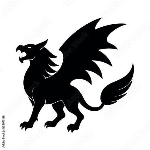 Fierce winged beast howling in silhouette