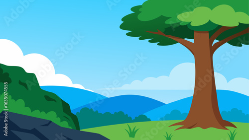 Vibrant landscape with tree and rolling hills