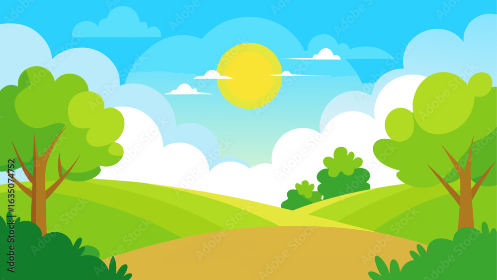 Obraz premium Sunny day in a green rolling landscape