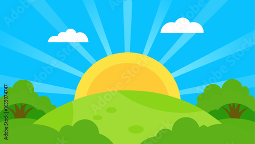 Bright sunny day over rolling green hills
