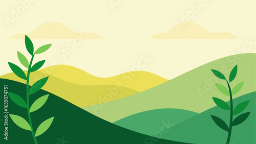 Abstract green hills and plants landscape