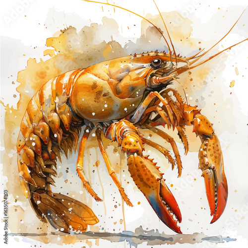 Shrimp, watercolor illustration vector, isolated on a white background.