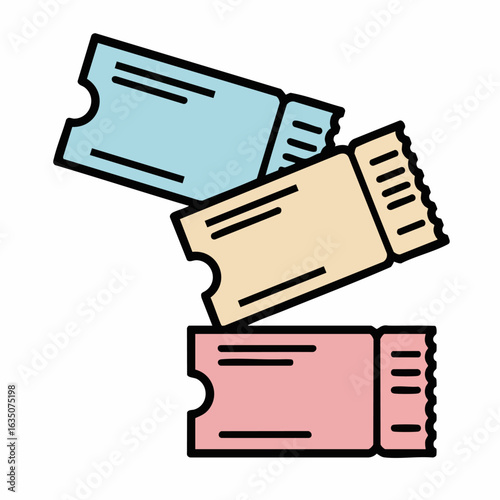 Three tickets illustration, vector, pastel colors, for event promotion
