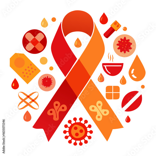Psoriasis Awareness Ribbon Vector with Dermatology Medical Icons | Skin Health Symbol Design