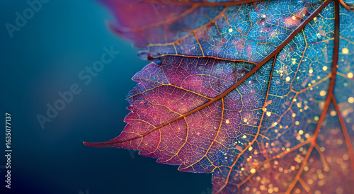 Autumn Maple Leaf Closeup with Stardust and Copy Space