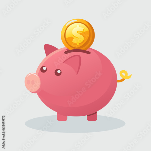 Modern Piggy Bank with Gold Coin - Savings Concept Vector
