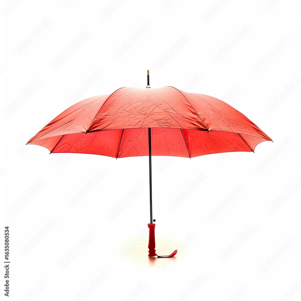 Obraz premium Opened red umbrella cast subtle shadow against a white background in a studio setting