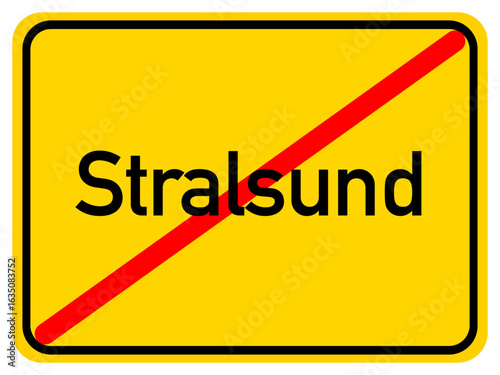 Illustration of a city exit sign for the city of Stralsund