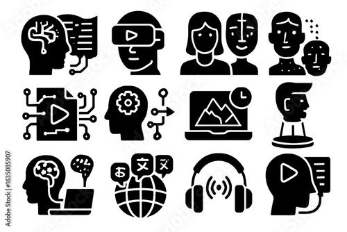 Adaptive vector neural interface futuristic immersive storytelling character icon ai display support