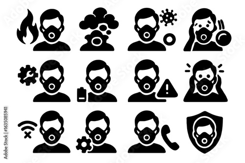 Smart icons fire pollution mask maintenance alert user safe battery icon vector
