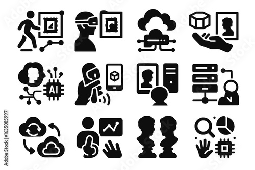 Vr network ar icon vector server curation icons museum virtual sync haptic
