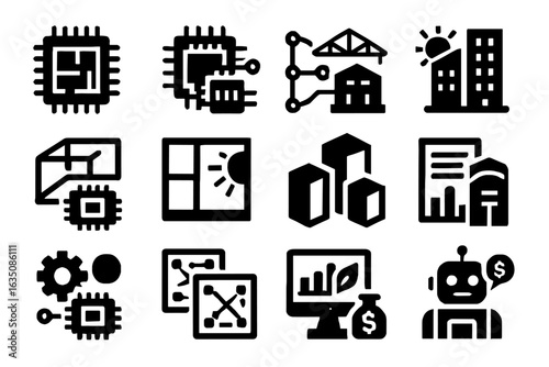 Floor optimization plan vector facade architecture balancing ai analysis simulation icons structural