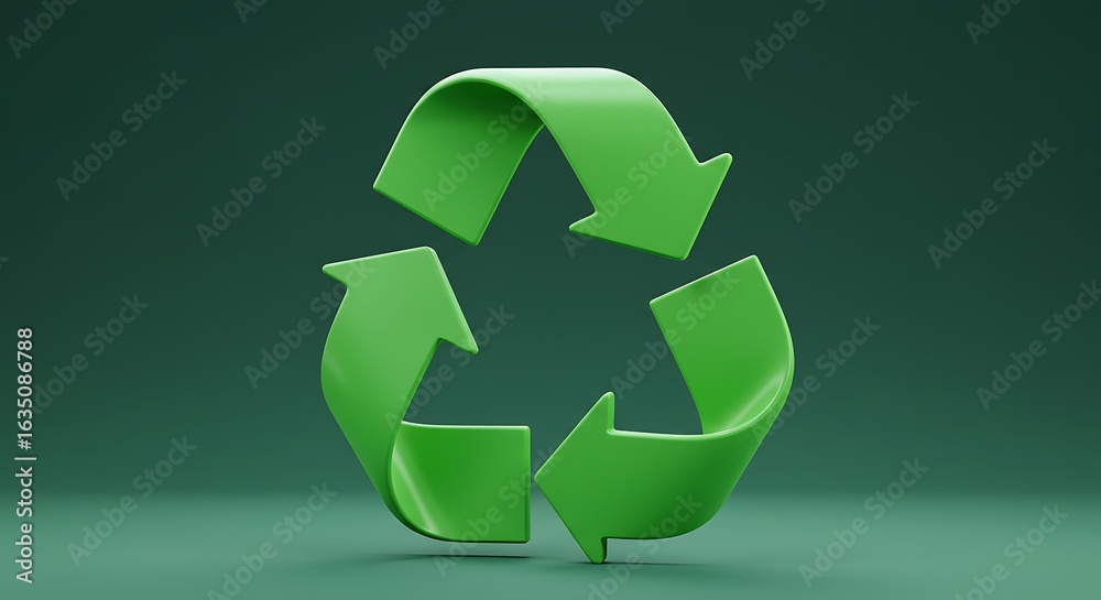 Obraz premium Green recycling symbol on a dark green background promoting sustainability