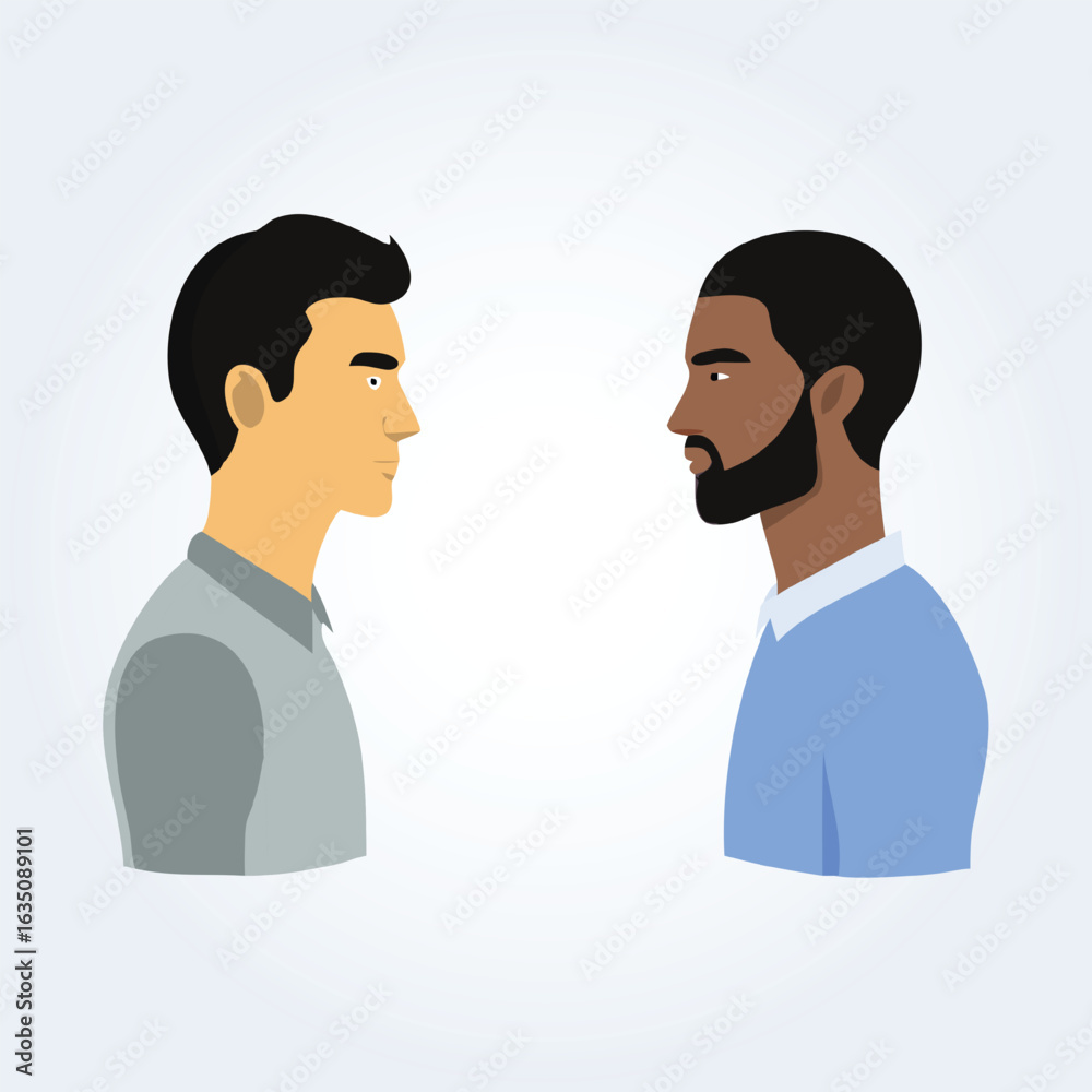 Fototapeta premium A character illustration of a black man and a white man, side view art