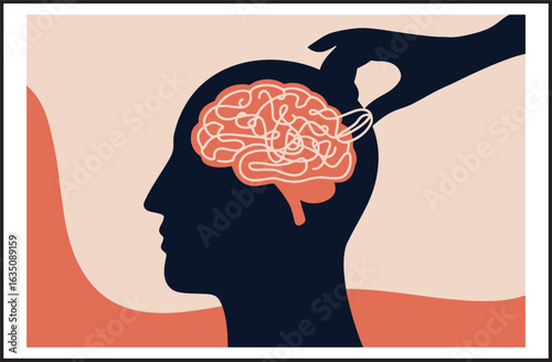 Mental Health Brain Surgery Concept - Hand Removing Human Brain Mind Psychology Treatment Medical Illustration Vector