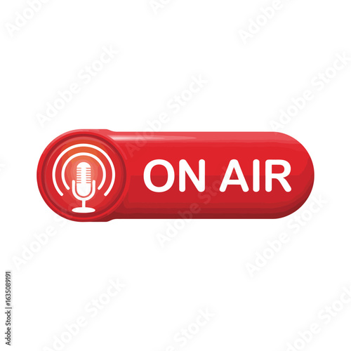 Red on air button with microphone icon for broadcasting and recording