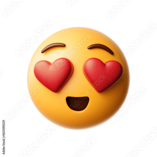 Heart Eyes Emoji Face with Cute Expression Isolated on Transparent Background