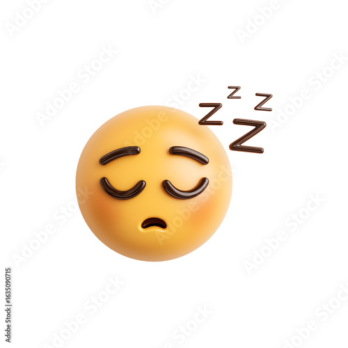 Sleeping Emoji Face with Zzz Symbols and Closed Eyes Isolated on Transparent Background