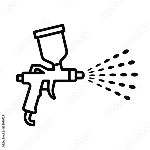 Outline of a spray gun spraying liquid droplets in a fine mist