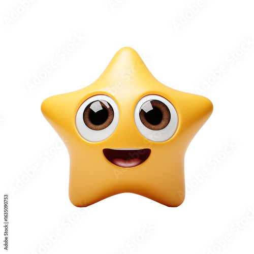 Star Eyes Emoji Face with Excited Smile Isolated on Transparent Background