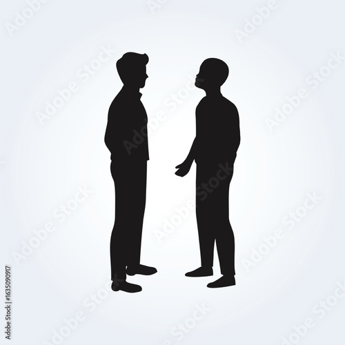 a flat illustration of two boys talking together