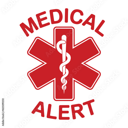 Red medical alert star of life symbol with caduceus