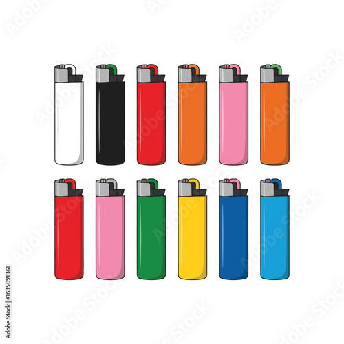Collection of colorful disposable lighters isolated on white background