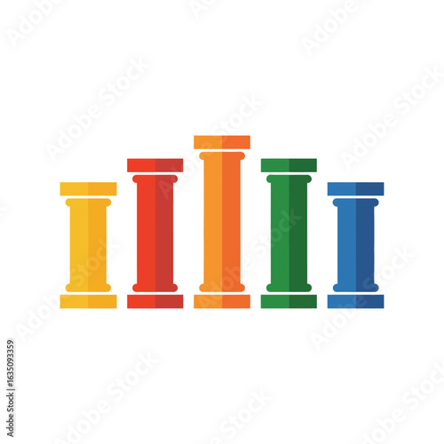 Colorful pillars standing in a row against a white background