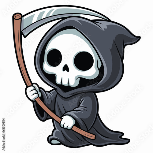 Cute cartoon grim reaper holding a scythe