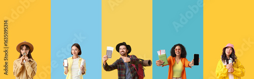 Collage of young travelers ...