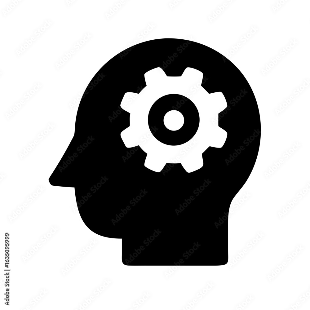 Human head with gear brain idea concept vector illustration for creative thinking and problem solving design Human head with gear brain idea concept vector illustration for creative thinking and problem solving design