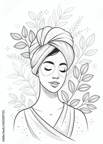 Woman with Towel and Face Mask – Spa Coloring Page