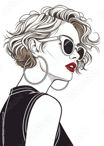 Fashion Girl with Sunglasses – Coloring Page
