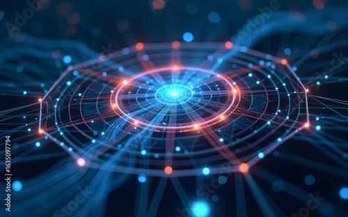 Big data artificial intelligence machine learning neural network flow complex information science innovation technology data analysis visualization cyberspace future. 3d rendering. High quality