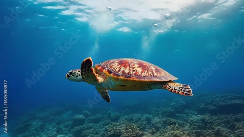 Turbo Anamorphic video turtle swimming under the ocean