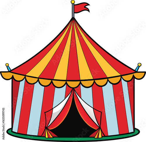 Circus tent icon silhouette circus tent symbol with flag silhouette vector linocut