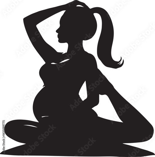Black silhouette vector of a beautiful pregnant woman with elegant hair.