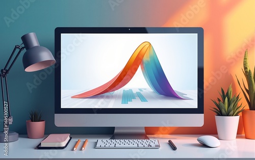 Graphic designer creative creator design logo artwork curve pen tool illustration equipment icons digital computer display workspace. Graphic design software. 3d rendering. High quality