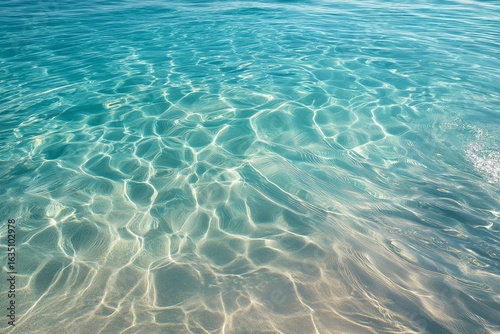 Sunlight dancing on clear tropical seawater with soft wave patterns