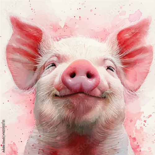 Mini Pig, watercolor clipart vector, isolated on a white background.