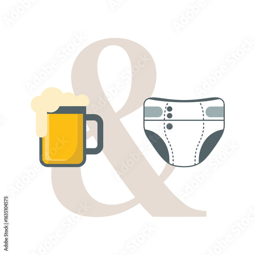 Beer mug and adult diaper symbolizing fatherhood and parenthood