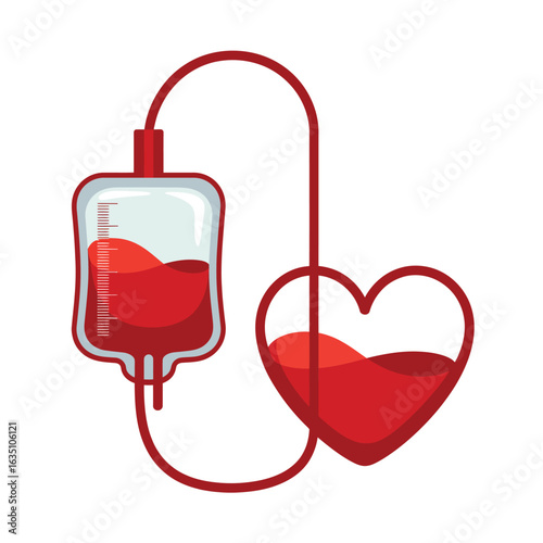Blood donation bag connected to a heart symbol