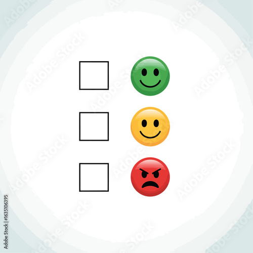 Customer satisfaction survey with happy neutral and unhappy smiley faces