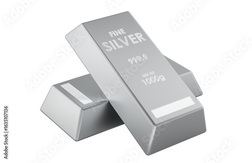 Tableau sur toile Silver bullion bars with engraving. 3D rendering
