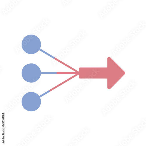 Three blue circles converging into a single red arrow