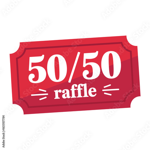 Red 50 50 raffle ticket with decorative elements