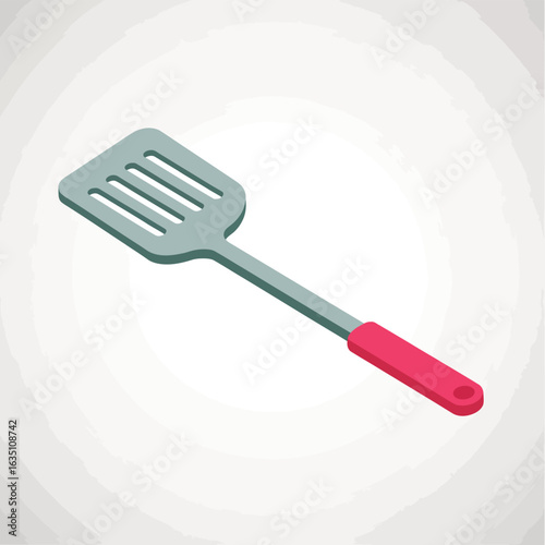 Gray spatula with red handle isolated on white background