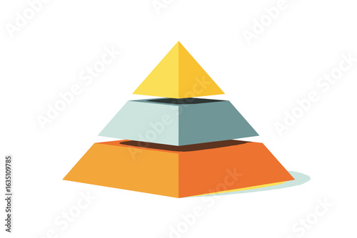 Three tiered geometric pyramid diagram with orange blue and yellow layers