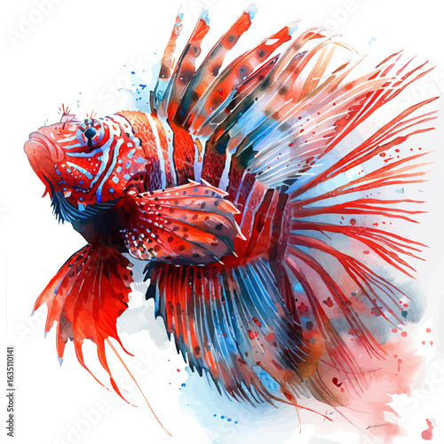 watercolor vector of Lionfish, isolated on a white background.